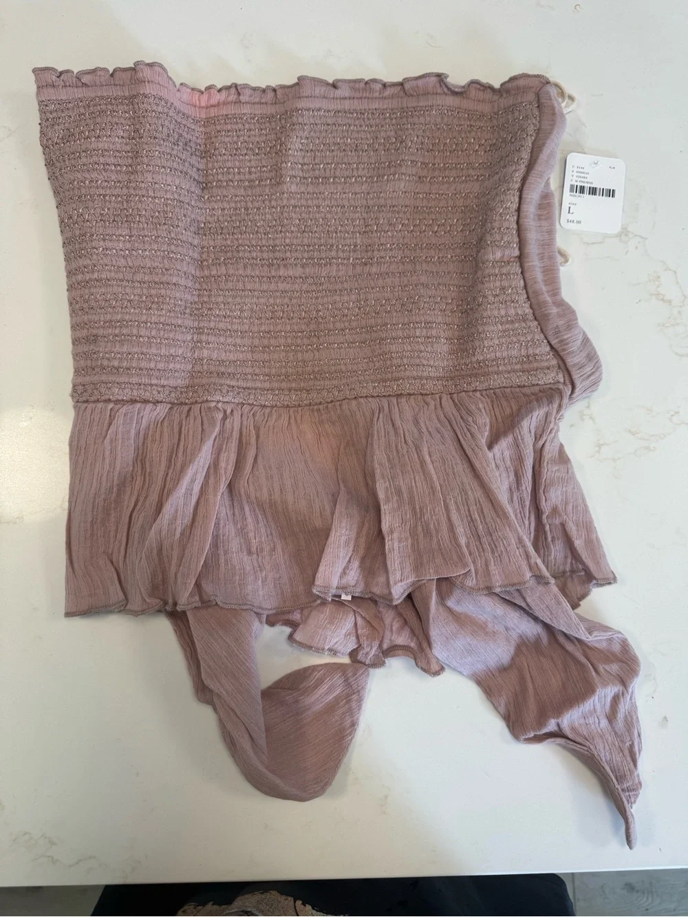Tie-Front Strapless BLUSH Peplum Top- Carmen Bandeau